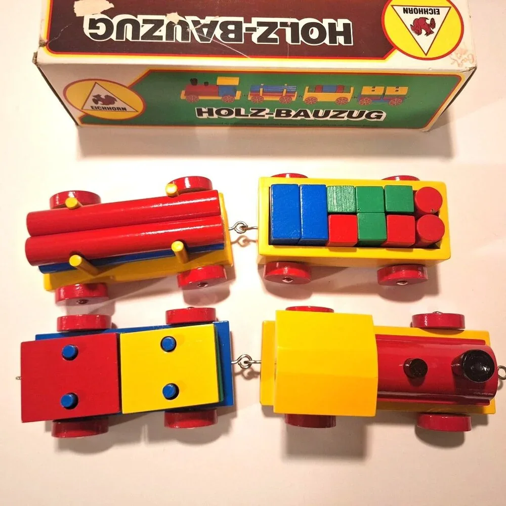 Eichhorn Holz-Bauzug Wooden Blocks Train Complete Set Original Box Vintage - Picture 6 of 12